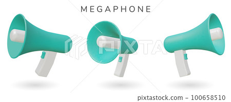 Set of realistic 3d megaphone with sample design. Vector Illustration. loudspeaker or megaphone as announcement icon 3d on white background 100658510