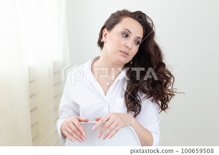 Beautiful woman portrait with stylish accessories, closeup. Jewelry and handmade jewellery concept Beautiful woman portrait with stylish accessories, closeup. Jewelry and handmade jewellery concept 100659508