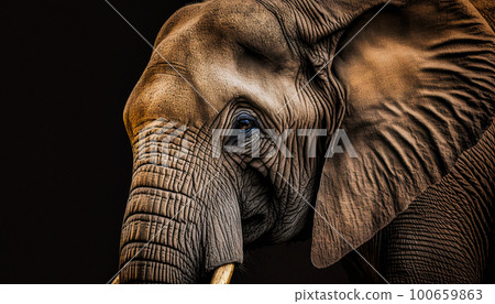close-up of an elephant on a black background, generative AI close-up of an elephant on a black background, generative AI 100659863