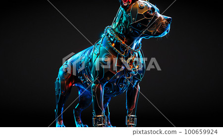 cyber dog on a black background light blue, generative AI cyber dog on a black background light blue, generative AI 100659924