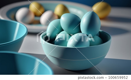 Easter eggs, light blue, photorealistic, 100659952