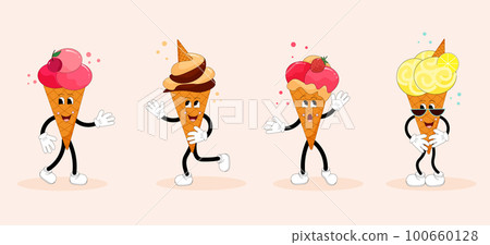 Ice cream characters set. Fun, mischievous and cute illustrations in cartoon style. Ice cream characters set. Fun, mischievous and cute illustrations in cartoon style. 100660128