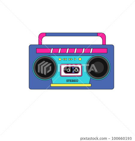 Illustration of retro tape recorder. Vintage style from 80s and 90s. Illustration of retro tape recorder. Vintage style from 80s and 90s. 100660193