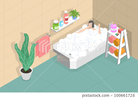 3D Isometric Flat Vector Conceptual Illustration of Taking a Bath 3D Isometric Flat Vector Conceptual Illustration of Taking a Bath 100661728