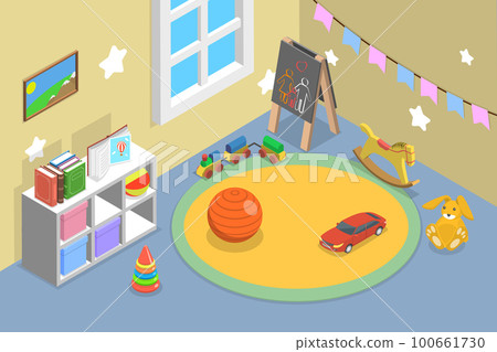 3D Isometric Flat Vector Conceptual Illustration of Kindergarten Playroom 100661730