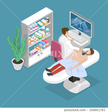3D Isometric Flat Vector Conceptual Illustration of Ultrasonic Diagnosis Of Thyroid Gland 100661761