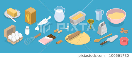 3D Isometric Flat Vector Set of Baking Items 100661780