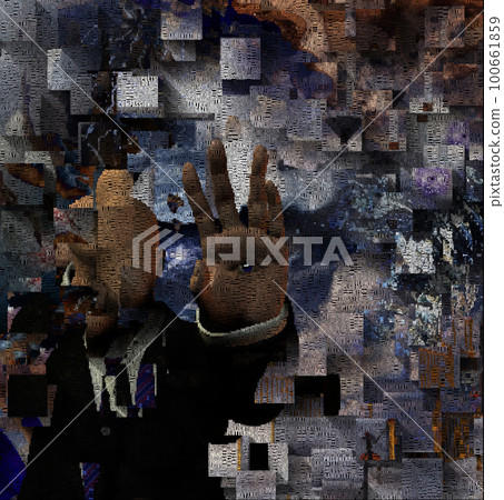 Faceless man in suit with eye on his palm Faceless man in suit with eye on his palm 100661859