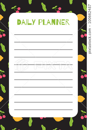 Summer daily planner template with cute sweet cherry and lemon. Hand drawn flat cartoon elements. Vector illustration 100662487
