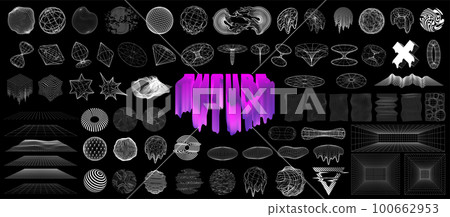 Graphic box universal geometric shapes for 80s-90s. Retrofuturistic cyberpunk 100662953