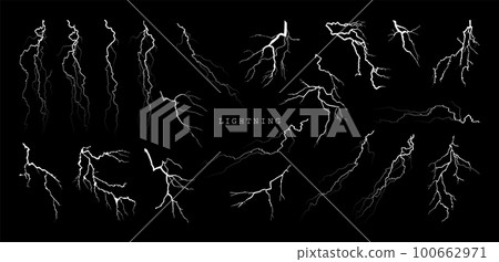 Lightning outline graphic box. Different electric bolts 100662971
