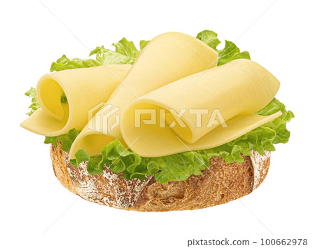 Gouda slices on bread, cheese sandwich isolated on white background 100662978