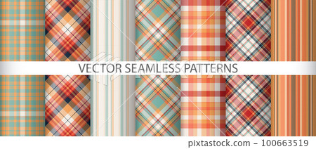 Set seamless background vector. Check plaid texture. Pattern fabric tartan textile. 100663519