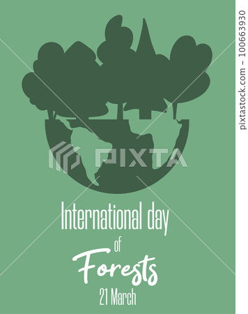 International day of Forest, March 21. Holiday concept, go green campaign. Vector illustration of Earth and trees for card, banner, flyer, web design, poster 100663930