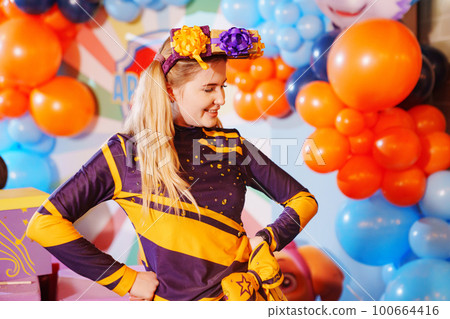 woman actor play at a children's party. woman actor play at a children's party. 100664416