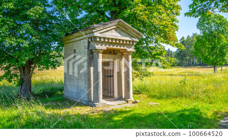 Chapel resembling an ancient temple on a field road east of Svor in the Lusatian Mountains, Czech Republic 100664520