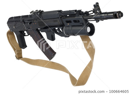 Modern kalashnikov 5.45x39 mm AK 74M assault rifle with 40 mm underbarrel grenade launcher Modern kalashnikov 5.45x39 mm AK 74M assault rifle with 40 mm underbarrel grenade launcher 100664605