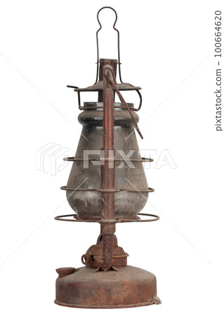 Antique rusty kerosene lantern isolated on white background. 100664620