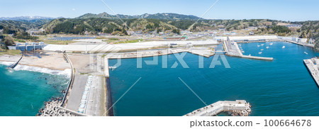 Aerial view "Iwate Prefecture" Taro, Miyako City A huge tide embankment surrounding the Taro district 100664678