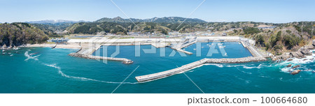 Aerial view "Iwate Prefecture" Taro, Miyako City A huge tide embankment surrounding the Taro district Aerial view "Iwate Prefecture" Taro, Miyako City A huge tide embankment surrounding the Taro district 100664680