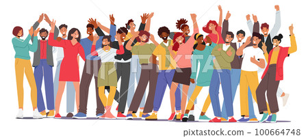 Euphoric And Ecstatic Characters Gathered Together In Joyous Atmosphere. Lively Crowd Radiates Positive Energy Euphoric And Ecstatic Characters Gathered Together In Joyous Atmosphere. Lively Crowd Radiates Positive Energy 100664748
