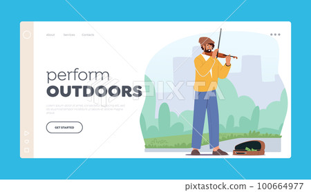 Outdoors Music Perform Landing Page Template. Man Artist Playing Violin On Street. Male Virtuoso Musician Character Outdoors Music Perform Landing Page Template. Man Artist Playing Violin On Street. Male Virtuoso Musician Character 100664977