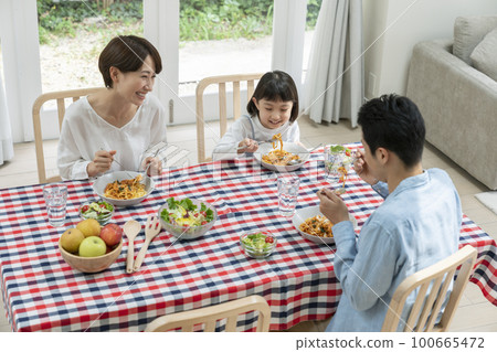 年輕的家庭用餐圖片 100665472