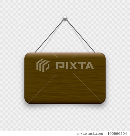 Wooden hanging signboard. Made of wood door sign for cafe, restaurant, bar or retail store. Announcement banner, information signage for business or service. Vector illustration 100666204