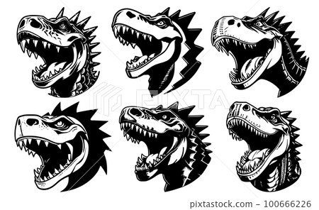 Set of tattoos or logos in the form of dinosaur heads Set of tattoos or logos in the form of dinosaur heads 100666226