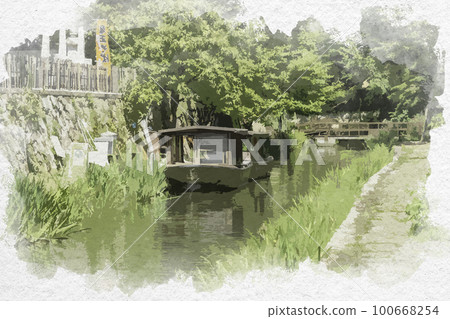 Watercolor style Omihachiman Hachiman moat Omihachiman city, Shiga prefecture 100668254