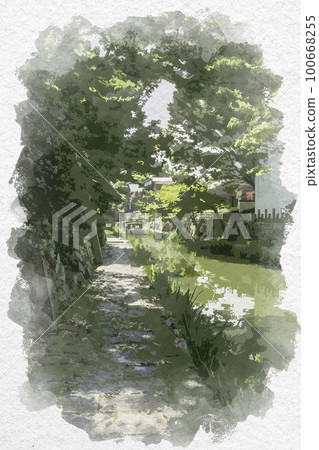 Watercolor style Omihachiman Hachiman moat Omihachiman city, Shiga prefecture 100668255