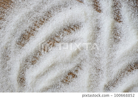 Sugar on wooden background, white sugar for food and sweets dessert candy heap of sweet sugar crystalline granulated 100668852