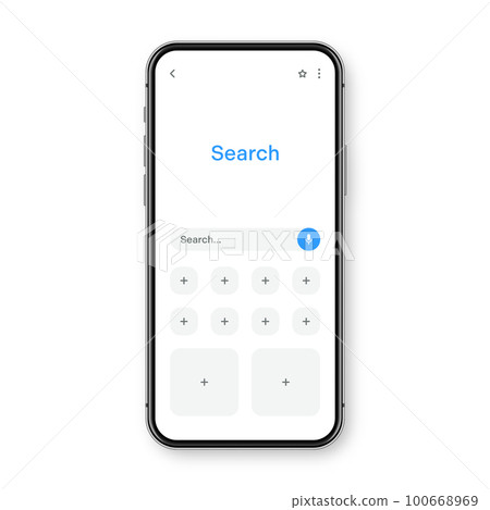 Smartphone with blank internet browser window and search bar. Web site engine with search box, address bar and text field. UI design, website interface elements. Vector illustration Smartphone with blank internet browser window and search bar. Web site engine with search box, address bar and text field. UI design, website interface elements. Vector illustration 100668969