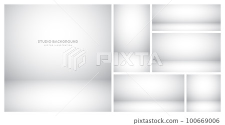 Empty gray studio abstract backgrounds with spotlight effect. Product showcase backdrop. Stage lighting. Vector illustration Empty gray studio abstract backgrounds with spotlight effect. Product showcase backdrop. Stage lighting. Vector illustration 100669006