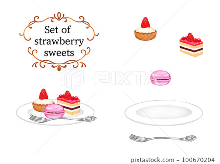 Watercolor hand-painted strawberry sweets set 100670204