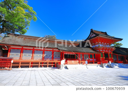 [Oita Prefecture] The upper shrine of Usa Shrine in sunny weather 100670939