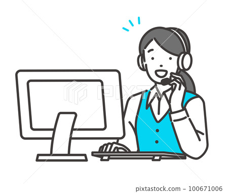 Vector illustration of female operator working in a call center Material / Service / Explanation / Business 100671006