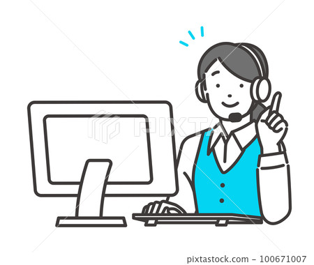 Vector illustration of female operator working in a call center Material / Service / Explanation / Business 100671007