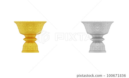 element of gold and silver pedestal tray with thai culture pattern. thailand travel. 100671836