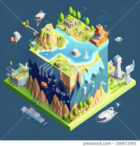 Consideration of Earth's renewable energy Isometric diagram "AI-generated image" Consideration of Earth's renewable energy Isometric diagram "AI-generated image" 100672091