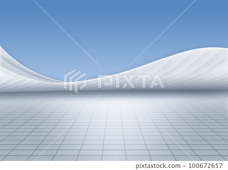 白色抽象弧形建築結構與網格地面空間背景 白色抽象弧形建築結構與網格地面空間背景 100672657