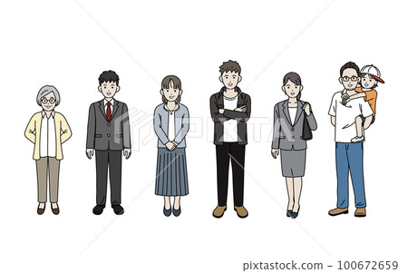 各個年齡段的人，男女全身插圖集 100672659