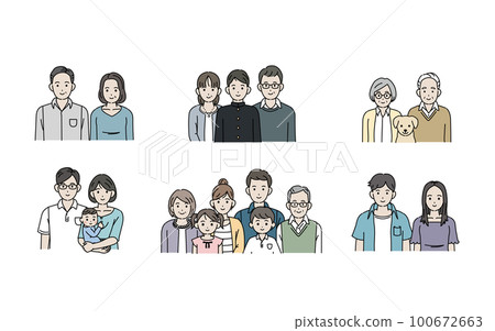 不同年齡段家庭的插圖集 100672663