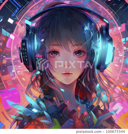 portrait of a anime girl cyberpunk Stock Illustration