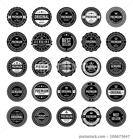 Classic Vintage Retro Premium Vector Badge, Emblem, Logo, Label, Sticker, Stamp, Symbol, Seal, Banner Frame Collection Set 100673647