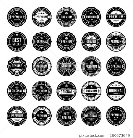 Classic Vintage Retro Premium Vector Badge, Emblem, Logo, Label, Sticker, Stamp, Symbol, Seal, Banner Frame Collection Set 100673649