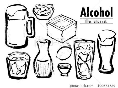 Sumi-e illustration set alcohol hand-drawn illustration 100673789