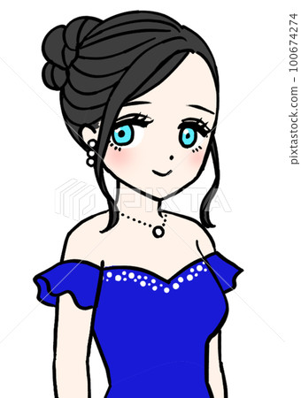 A hostess in a blue dress smiling 100674274