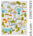 Cute town map for kids room. Landscape with lot details. Vector illustration 100674683