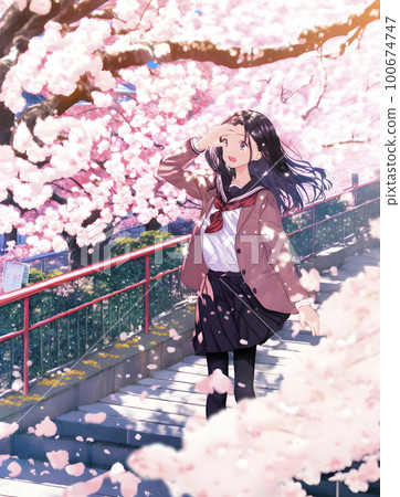 女學生、櫻花季、畢業典禮、入學季“人工智能生成圖像” 100674747